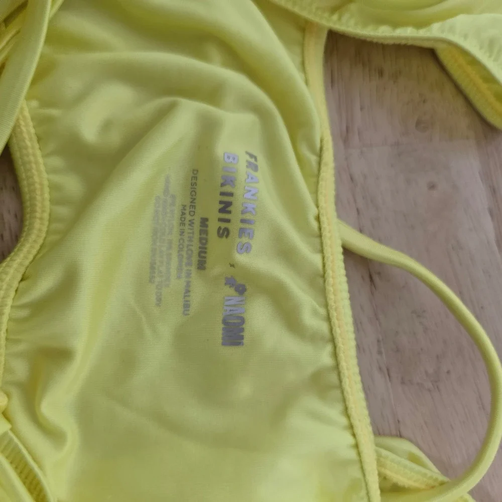 Frankies Bikinis Naomi Osaka Neon Yellow Satin Puff Sleeve Bikini Set Medium
